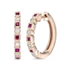 Thumbnail Image 0 of Princess-Cut Ruby and 1/15 CT. T.W. Diamond Alternating Vintage-Style Hoop Earrings in 10K Rose Gold