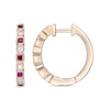 Thumbnail Image 1 of Princess-Cut Ruby and 1/15 CT. T.W. Diamond Alternating Vintage-Style Hoop Earrings in 10K Rose Gold