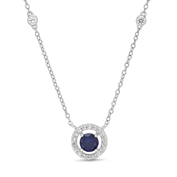 5.0mm Lab-Created Blue and White Sapphire Open Frame Station Necklace in Sterling Silver - 20" 5.0mm Lab-Created Blue and White Sapphire Open Frame Station Necklace in Sterling Silver - 20"