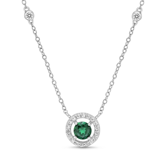 5.0mm Lab-Created Emerald and White Sapphire Open Frame Station Necklace in Sterling Silver - 20"