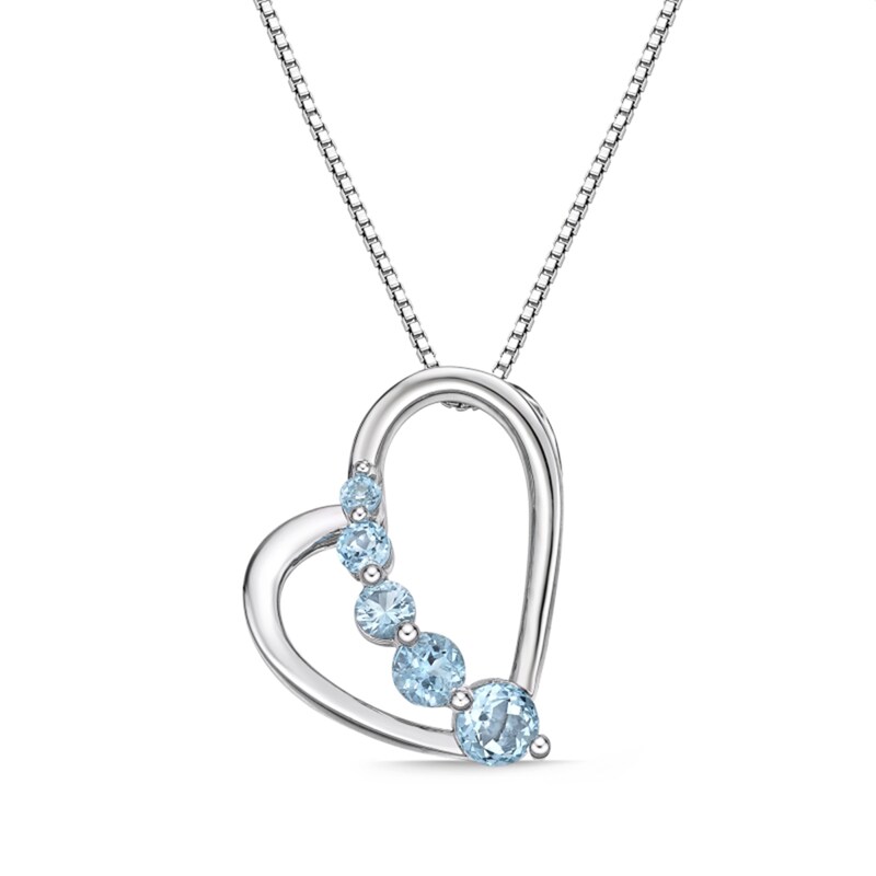 Journey Blue Topaz Tilted Heart Pendant in Sterling Silver