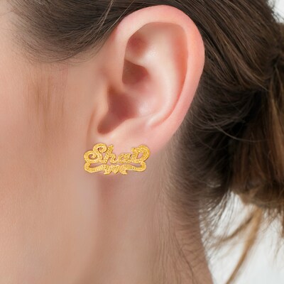gold name earrings Name Earrings name jewelry name plate earrings 