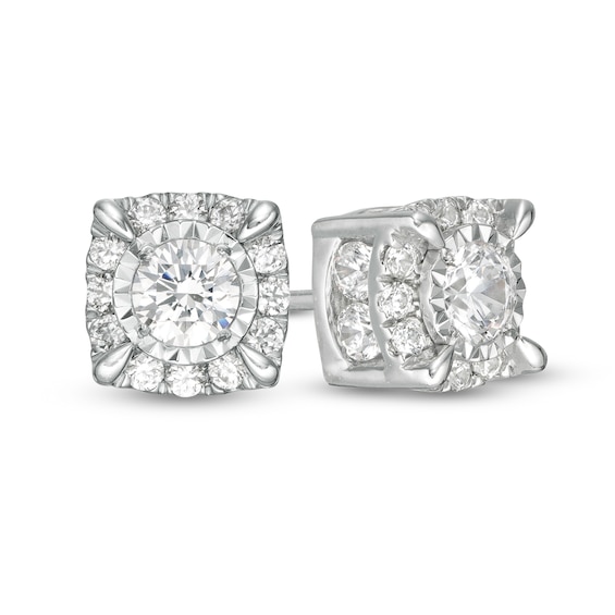 2 CT. T.w. Diamond Cushion Frame Stud Earrings in 10K White Gold