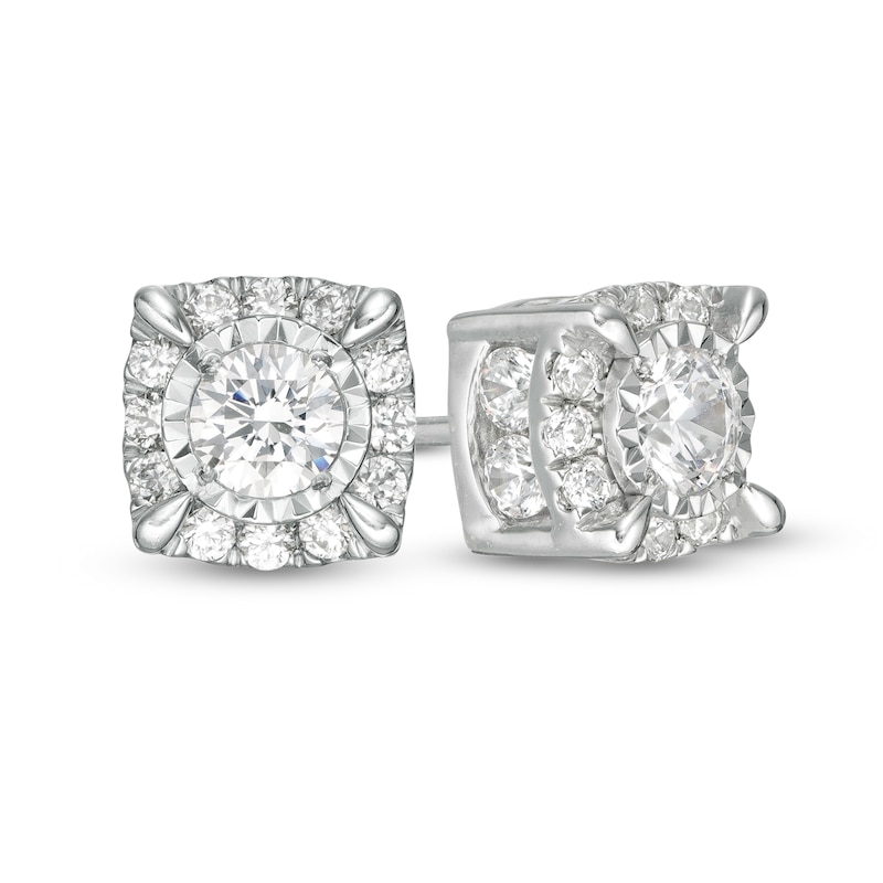 2 CT. T.W. Diamond Cushion Frame Stud Earrings in 10K White Gold