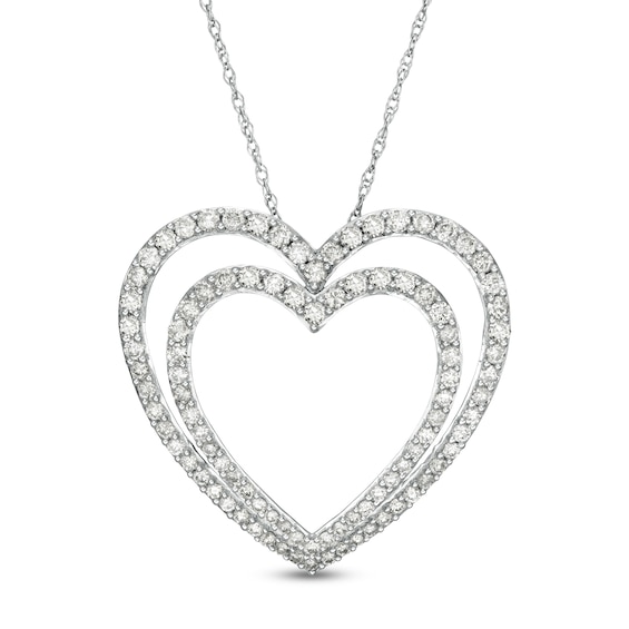 1 CT. T.w. Diamond Double Heart Outline Pendant in 10K White Gold