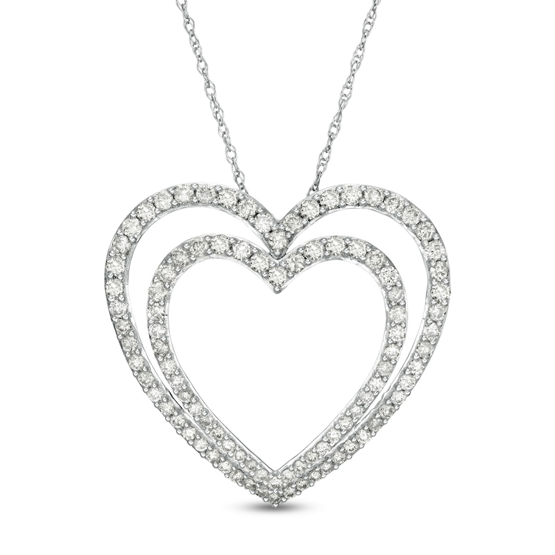 Main Image 1 of 1 CT. T.W. Diamond Double Heart Outline Pendant in 10K White Gold