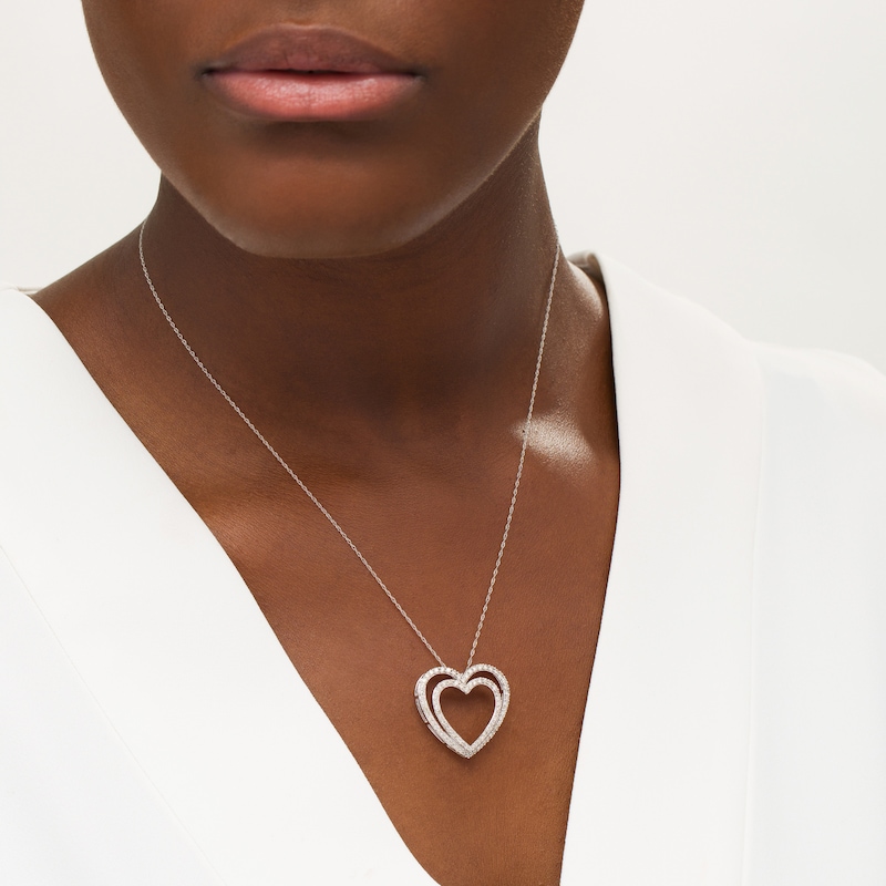 Main Image 2 of 1 CT. T.W. Diamond Double Heart Outline Pendant in 10K White Gold