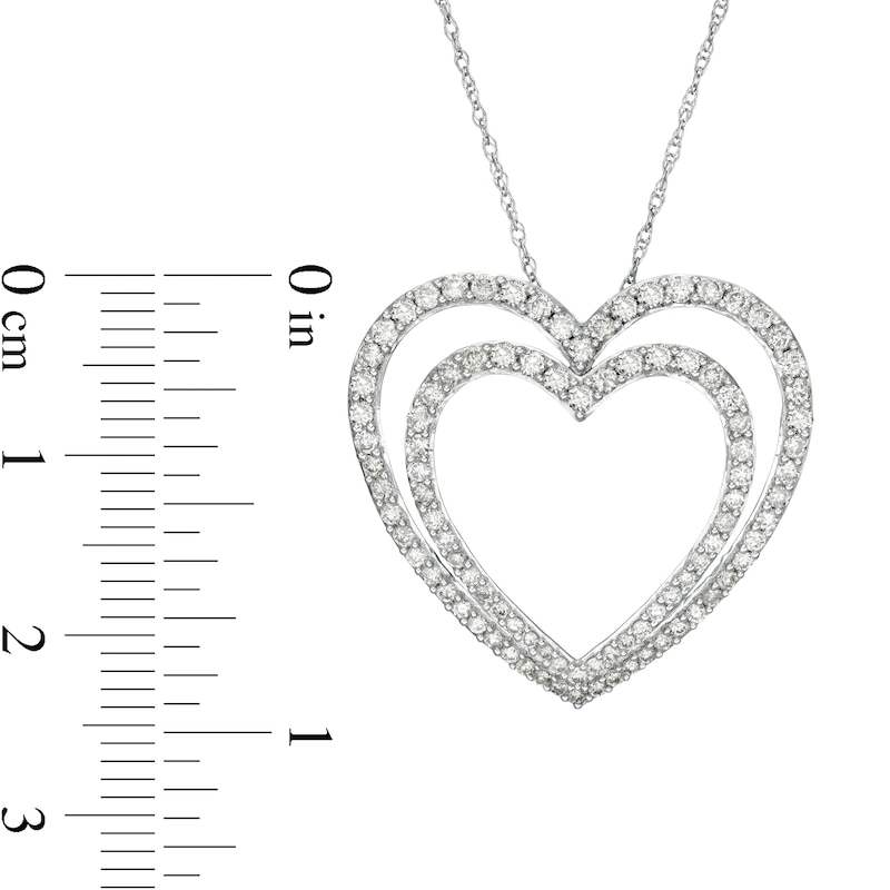 Main Image 3 of 1 CT. T.W. Diamond Double Heart Outline Pendant in 10K White Gold