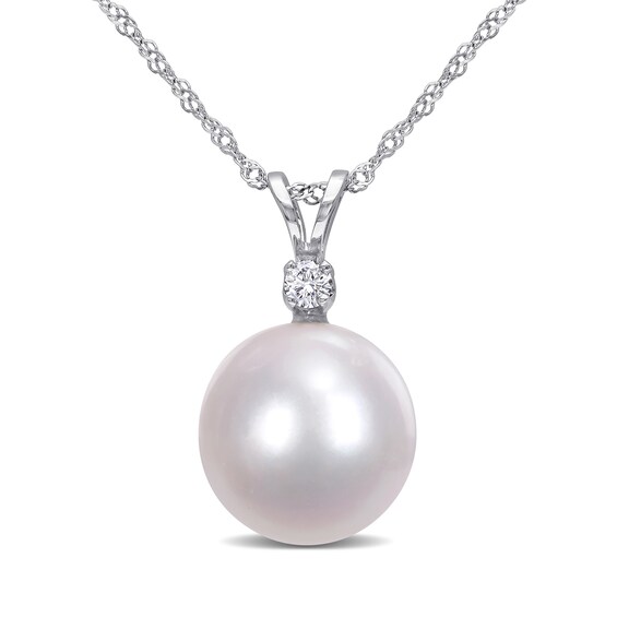9.0-10.0mm South Sea Cultured Pearl and 1/20 CT. T.w. Diamond Pendant in 14K White Gold-17"