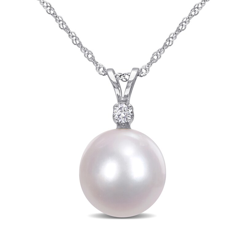 Main Image 1 of 9.0-10.0mm South Sea Cultured Pearl and 1/20 CT. T.W. Diamond Pendant in 14K White Gold-17"