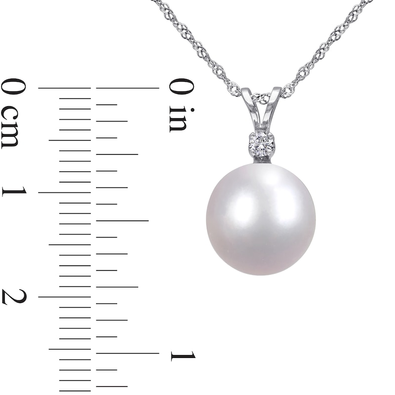 Main Image 3 of 9.0-10.0mm South Sea Cultured Pearl and 1/20 CT. T.W. Diamond Pendant in 14K White Gold-17"