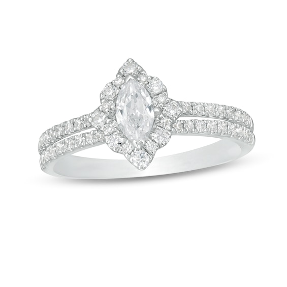 5/8 CT. T.w. Marquise Diamond Frame Split Shank Engagement Ring in 14K White Gold