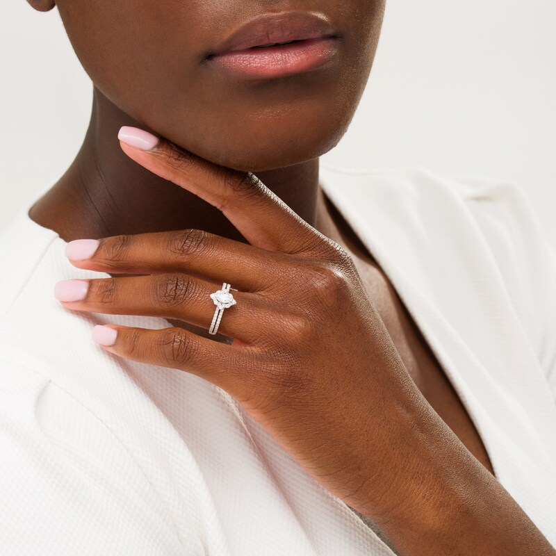 Main Image 2 of 5/8 CT. T.W. Marquise Diamond Frame Split Shank Engagement Ring in 14K White Gold