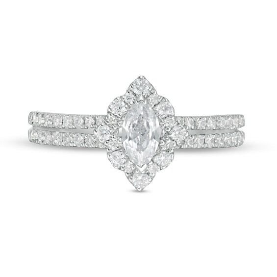 5/8 CT. T.w. Marquise Diamond Frame Split Shank Engagement Ring in 14K White Gold