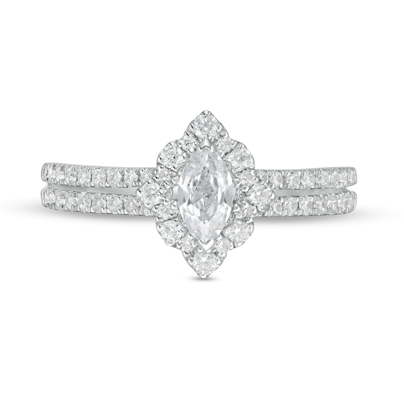 5/8 CT. T.W. Marquise Diamond Frame Split Shank Engagement Ring in 14K White Gold