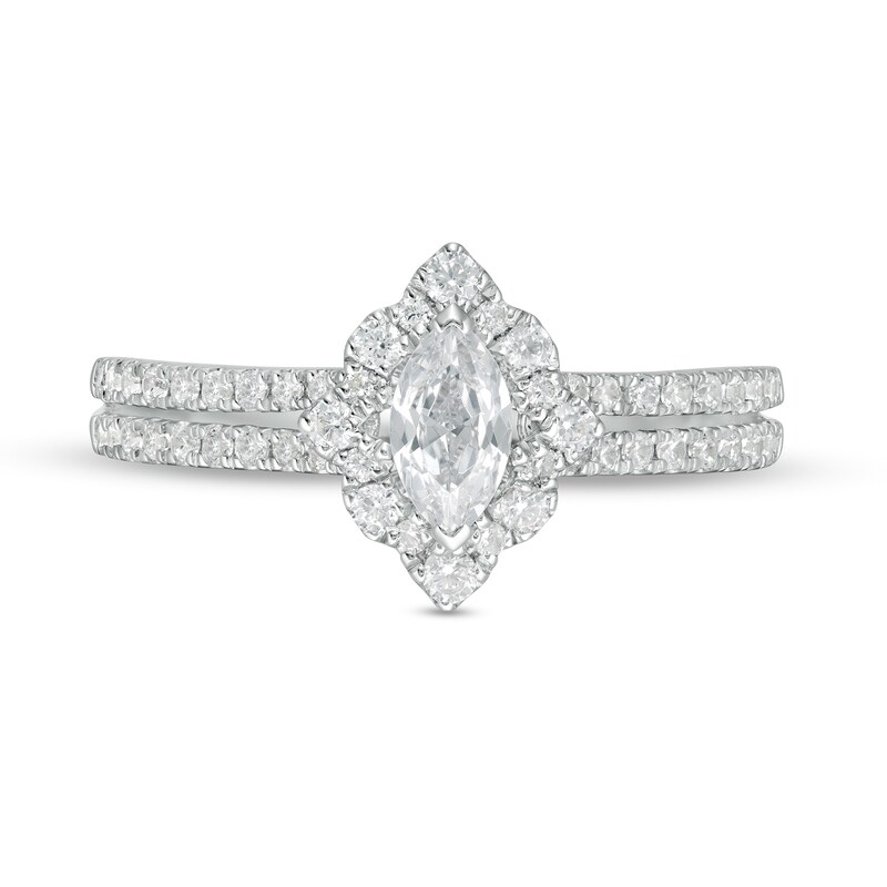 Main Image 4 of 5/8 CT. T.W. Marquise Diamond Frame Split Shank Engagement Ring in 14K White Gold