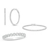 Thumbnail Image 1 of Lab-Created White Sapphire Vintage-Style Tennis Bracelet, Hoop Earrings and Ring Set in Sterling Silver  - Size 7