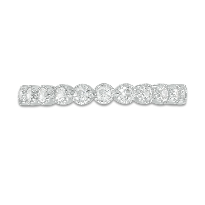 Main Image 4 of Lab-Created White Sapphire Vintage-Style Tennis Bracelet, Hoop Earrings and Ring Set in Sterling Silver  - Size 7