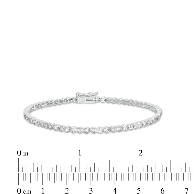 Main Image 5 of Lab-Created White Sapphire Vintage-Style Tennis Bracelet, Hoop Earrings and Ring Set in Sterling Silver  - Size 7