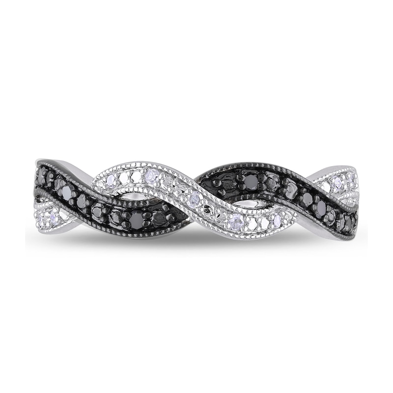 1/10 CT. T.W. Enhanced Black and White Diamond Twist Vintage-Style Ring in Sterling Silver