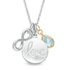 Thumbnail Image 1 of Pear-Shaped Swiss Blue Topaz, "HOPE" Disc and Infinity Inspirational Charms Pendant in Sterling Silver and 10K Gold
