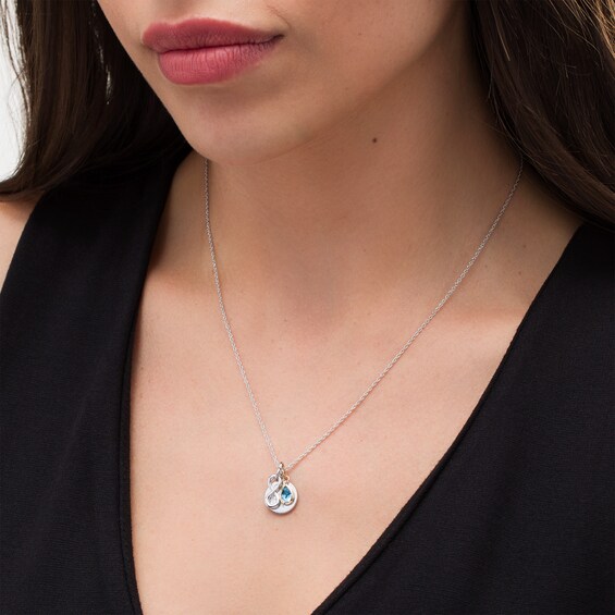 Pear-Shaped Swiss Blue Topaz, "Hope" Disc and Infinity Inspirational Charms Pendant in Sterling Silver and 10K Gold