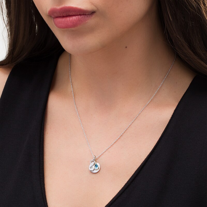 Main Image 2 of Pear-Shaped Swiss Blue Topaz, "HOPE" Disc and Infinity Inspirational Charms Pendant in Sterling Silver and 10K Gold