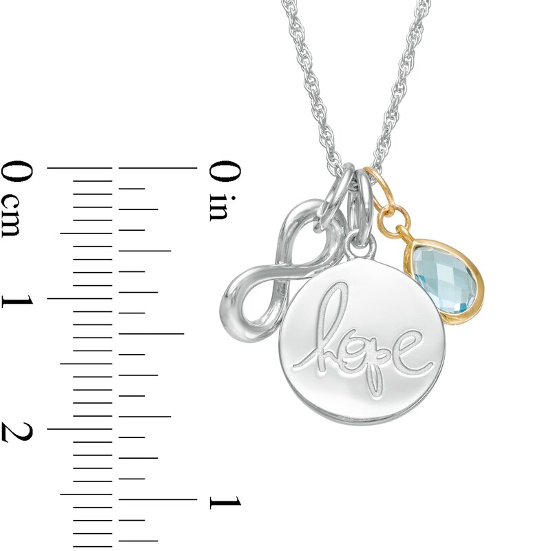 Main Image 3 of Pear-Shaped Swiss Blue Topaz, "HOPE" Disc and Infinity Inspirational Charms Pendant in Sterling Silver and 10K Gold