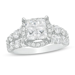 3 CT. T.W. Princess-Cut Quad Diamond Frame Split Shank Engagement Ring in 14K White Gold