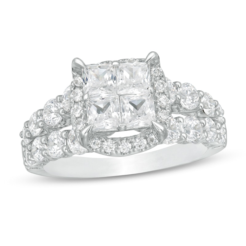 Main Image 1 of 3 CT. T.W. Princess-Cut Quad Diamond Frame Split Shank Engagement Ring in 14K White Gold