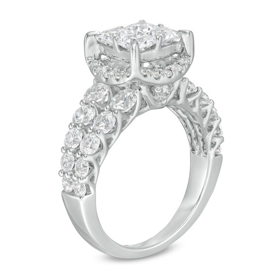 3 CT. T.w. Princess-Cut Quad Diamond Frame Split Shank Engagement Ring in 14K White Gold