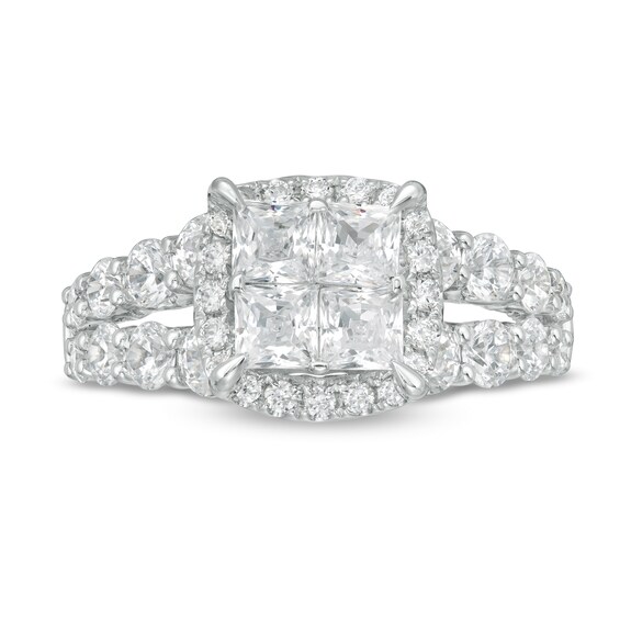 3 CT. T.w. Princess-Cut Quad Diamond Frame Split Shank Engagement Ring in 14K White Gold