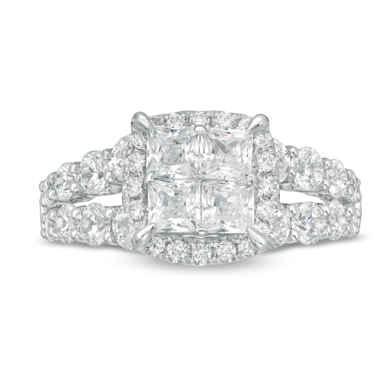 Main Image 4 of 3 CT. T.W. Princess-Cut Quad Diamond Frame Split Shank Engagement Ring in 14K White Gold