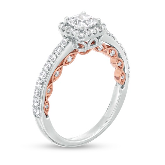 1 CT. T.w. Princess-Cut Diamond Frame Engagement Ring in 14K Two-Tone Gold
