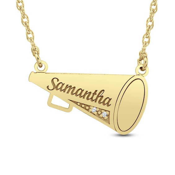 Diamond Accent Cheer Megaphone Name Necklace (1 Line)