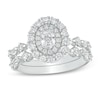 Thumbnail Image 0 of 1-1/2 CT. T.W. Certified Oval Diamond Double Frame Bridal Set in 14K White Gold (I/SI2)