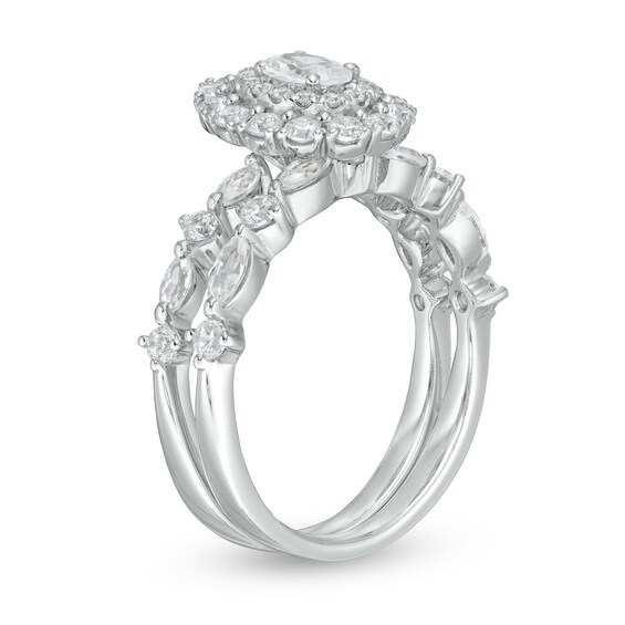 1-1/2 CT. T.w. Certified Oval Diamond Double Frame Bridal Set in 14K White Gold (I/Si2)