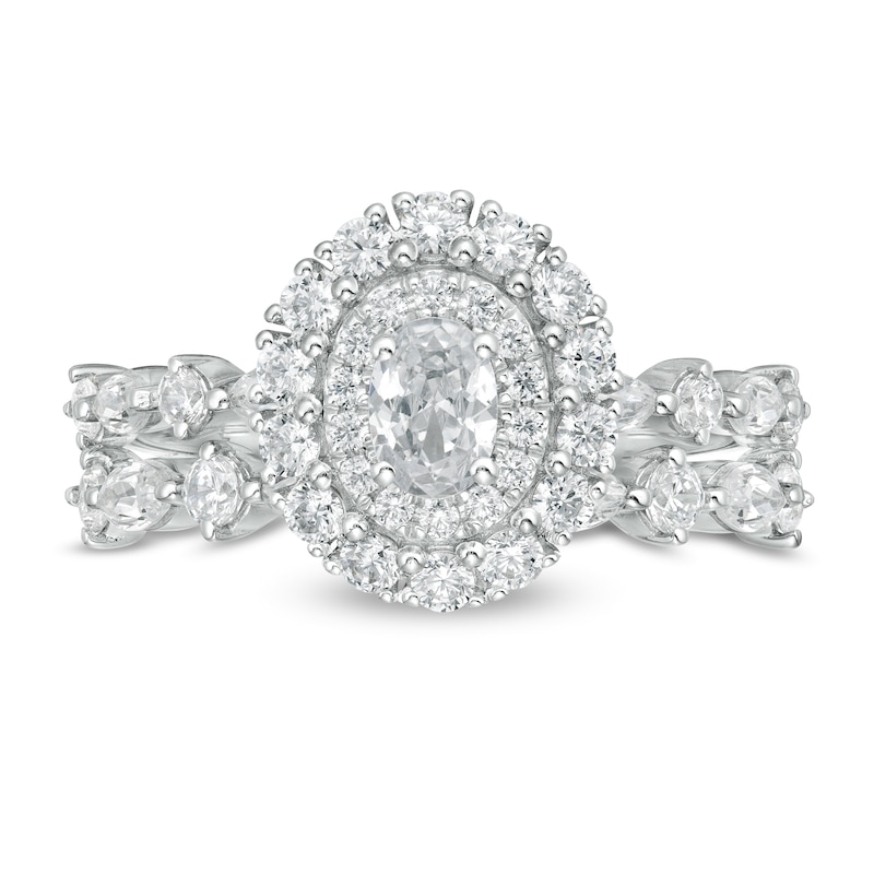 1-1/2 CT. T.W. Certified Oval Diamond Double Frame Bridal Set in 14K White Gold (I/SI2)