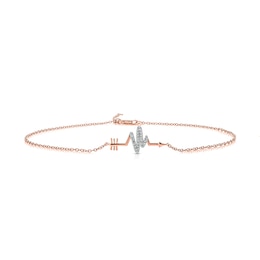 Diamond Accent Sideways Heartbeat Arrow Anklet in Sterling Silver with 14K Rose Gold Plate - 10&quot;