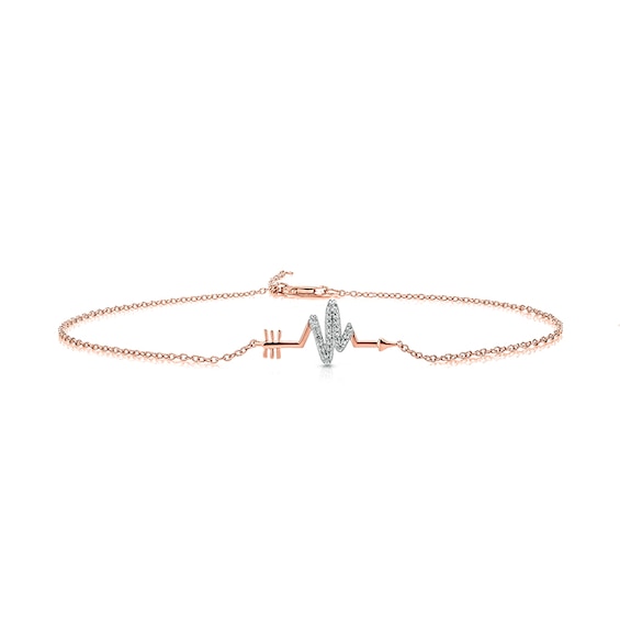 Diamond Accent Sideways Heartbeat Arrow Anklet in Sterling Silver with 14K Rose Gold Plate - 10"