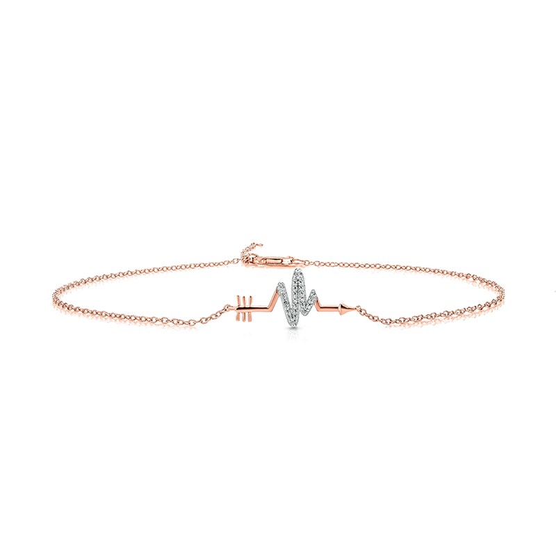 Main Image 1 of Diamond Accent Sideways Heartbeat Arrow Anklet in Sterling Silver with 14K Rose Gold Plate - 10"