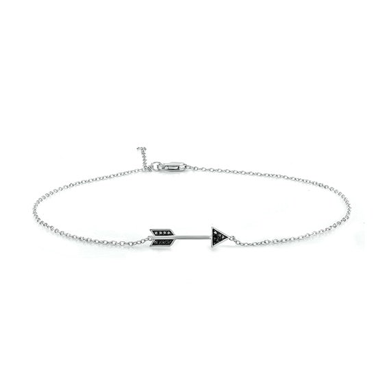 1/20 CT. T.w. Black Diamond Sideways Arrow Anklet in Sterling Silver - 10"