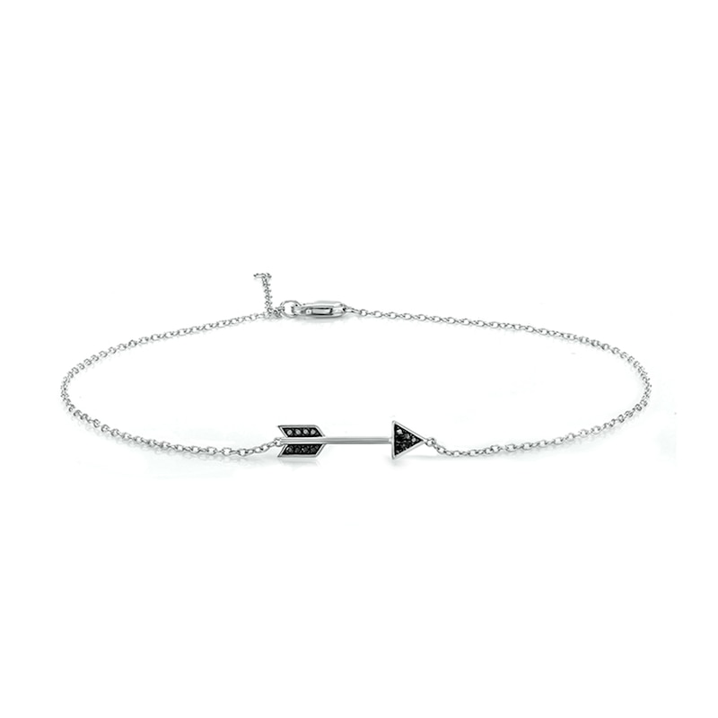 Main Image 1 of 1/20 CT. T.W. Black Diamond Sideways Arrow Anklet in Sterling Silver - 10"