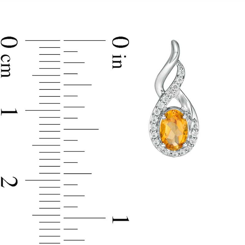 Oval Citrine and White Topaz Twist Frame Necklace, Drop Earrings and Ring in Sterling Silver - Size 7