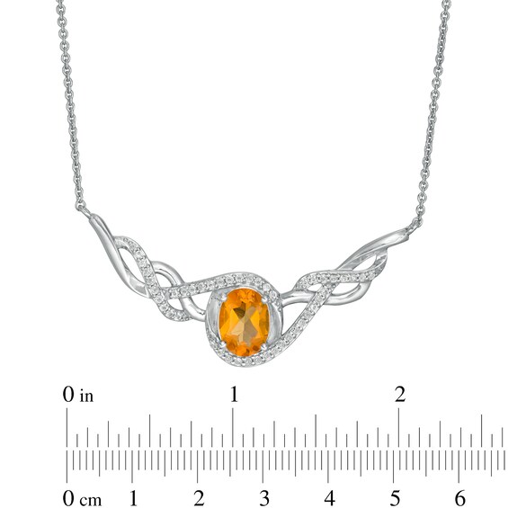 Oval Citrine and White Topaz Twist Frame Necklace, Drop Earrings and Ring in Sterling Silver - Size 7