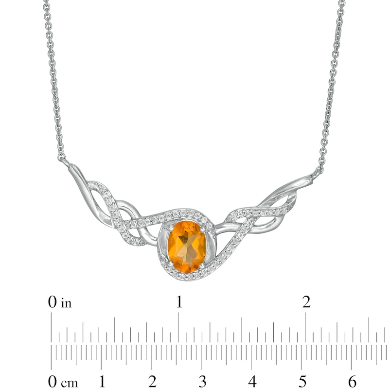 Main Image 4 of Oval Citrine and White Topaz Twist Frame Necklace, Drop Earrings and Ring in Sterling Silver - Size 7