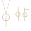 Thumbnail Image 1 of Lab-Created White Sapphire Bar and Circle Necklace and Drop Earrings Set in Sterling Silver with 18K Gold Plate