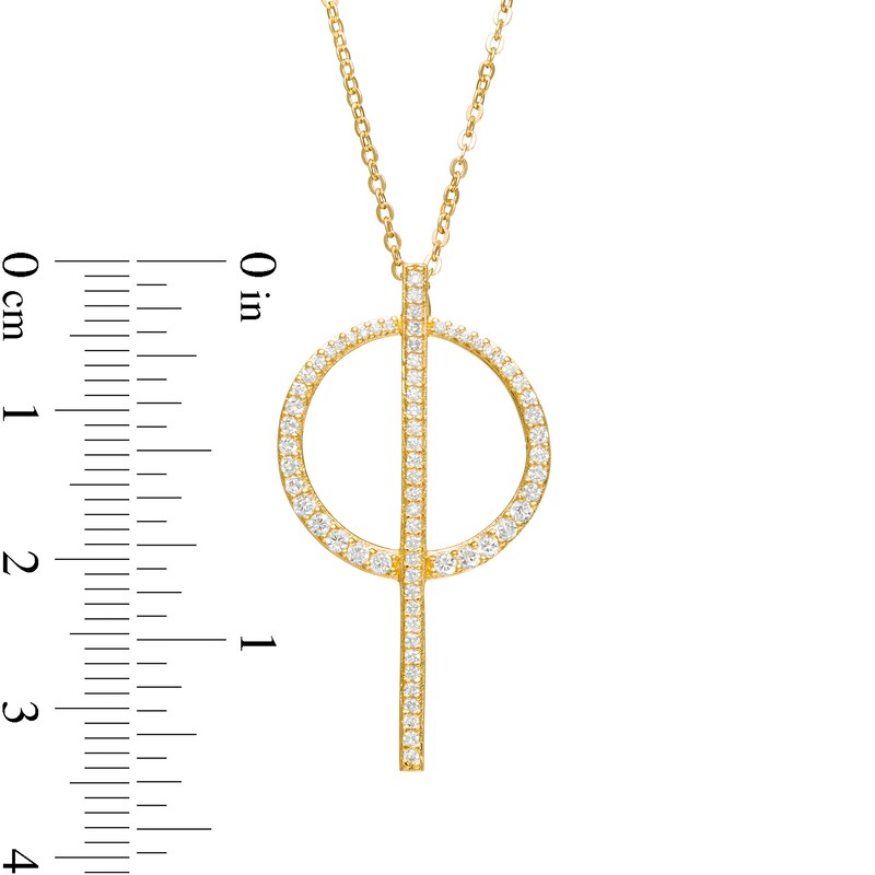 Main Image 3 of Lab-Created White Sapphire Bar and Circle Necklace and Drop Earrings Set in Sterling Silver with 18K Gold Plate