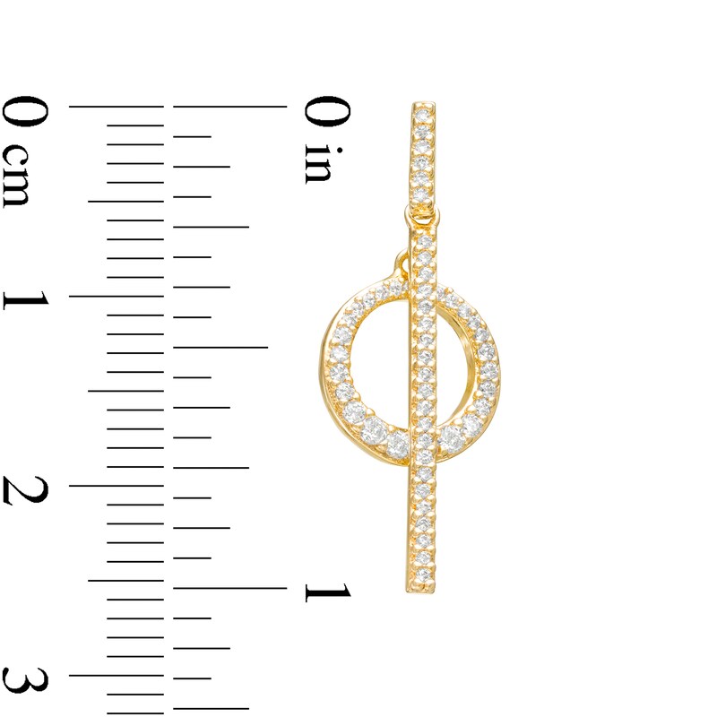 Main Image 4 of Lab-Created White Sapphire Bar and Circle Necklace and Drop Earrings Set in Sterling Silver with 18K Gold Plate