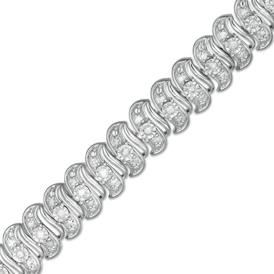1 CT. T.W. Diamond Cascading Tennis-Style "S" Bracelet in Sterling Silver - 7.25" 1 CT. T.W. Diamond Cascading Tennis-Style "S" Bracelet in Sterling Silver - 7.25"